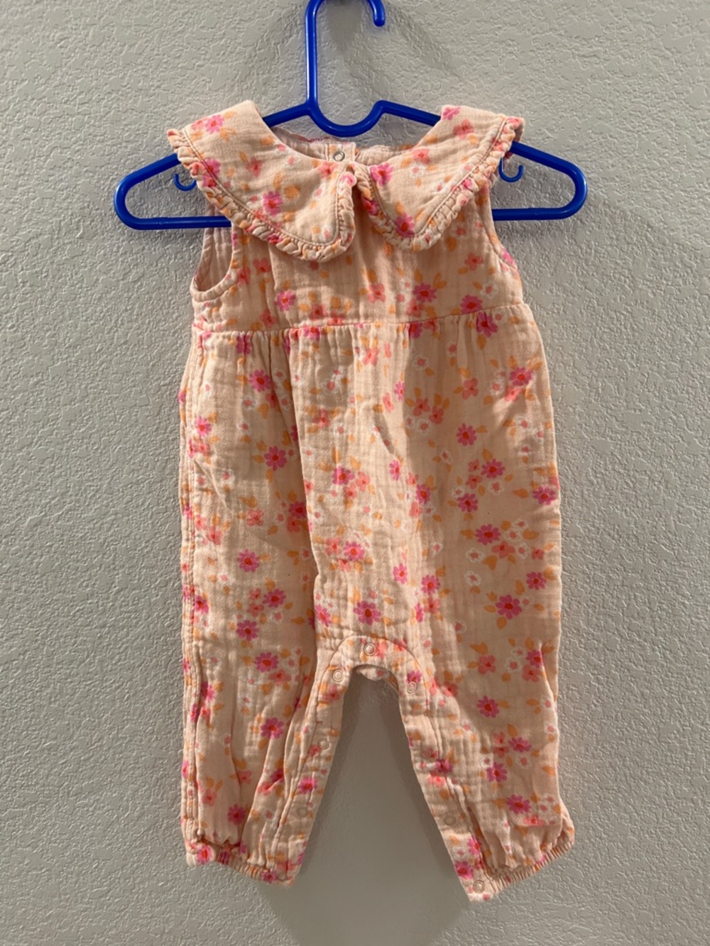 Peach Floral Baby Romper with Peter Pan Collar